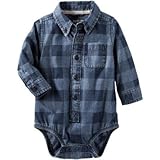 OSHKOSH(オシュコシュ) バッファローチェックシャンブレーボタンフロントボディスーツ シャンブレー ロンパース長袖 24ヶ月【並行輸入】