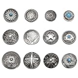 サムコス 12個セット コンチョ ボタン 20mm～32mm ねじ式 インディアン 十字架 ターコイズ 唐草 龍 五芒星 クラフト レザークラフト バッグ 財布 手芸 DIY 裁縫 飾りボタン 交換 取付簡単