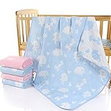 6重布盖毯 ガーゼケット ベビーケット オーガニックコットン 出産祝いに 動物 ブルー