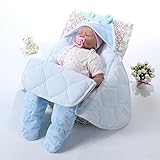 (ヘラサ)Herasa　赤ちゃん おくるみ　ベビー抱き布団　赤ちゃん寝袋　包み込む ぐっすり 寝具　秋冬 厚手　出産祝い 贈り物 (L, 青)