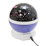 Jpamzceo USB プロジェクターランプ プラネタリウム 自動回転 DC-USB充電ケーブル付き 綺麗な星空 電池/USB給電 雰囲気作り 室内用 (パープル)