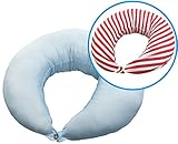 マルチに使える ベビー＆ママクッション　シムス　抱き枕　授乳　お座りサポート (シャーベットブルー（接触冷感）＆替えカバー（キャンディーストライプ）)