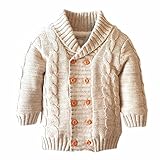 キッズ ニットジャケット 裏ボア ニットセーター ダブルボタン 赤ちゃん ベビー ニットコート 出産祝い 秋冬 暖かい (ベージュ, L)