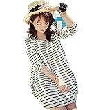 【ELEEJE】 マタニティ ワンピース フォーマル チュニック レディース 膝丈 マキシ 丈 オリジナル シュシュ セット 春 夏 (ミニ ボーダー, XL)