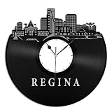 vinylshopus ReginaカナダSkylineビニール壁時計都市景観理想的なホーム装飾装飾|一意のギフト記念日|ホームデコレーション