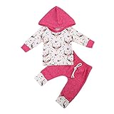 ベビー　子供服　綿　Ｔシャツフード付き　ロングパンツ　花柄　2点セット　超柔らかい　可愛い　赤ちゃん　出産祝い　普段着　おしゃれ (100, レッド)