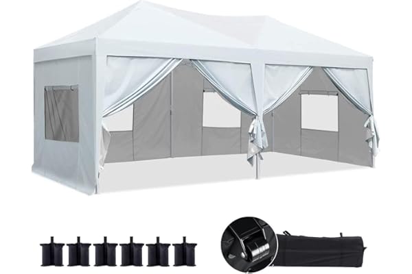 ワンタッチ タープテント 3m×6mUVカット 耐水専用横幕/サイドシート6枚付属/ウエイトバッグ砂6個付き 3段階調節 スチール キャンプ アウトドア 大型テント キャンプ用品 ワンタッチテント タープ キャスター付きバック 店頭販売 屋外 集会用 車庫 大型 少年野球 サッカー 試合応援 運動会 町内会 屋台 イベント(ホワイト)