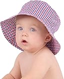 Huggalugs Boysレッドホワイトブルー格子柄バケットハットUPF 50 +