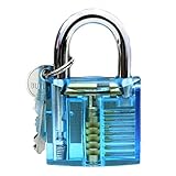 Oxatc 透明錠 2つの鍵で透明な実践的なロック 教育インテリジェンスおもちゃ DIY 練習ロック錠 トレーニングツール 分解創意プレゼント (浅青)