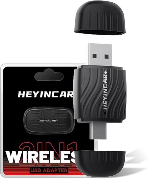 【両端ヘッドのデザイン ワイヤレスアダプター最新登場】HEYINCAR+ ワイヤレスCarPlay/Android Auto アダプター CarPlay&AndroidAutoをワイヤレス化 アダプタケーブル不要 純正な有線CarPlay/Android Auto搭載する車専用 Bluetooth/音楽/多言語対応 ワイヤレスディスプレイ 自動接続 技適認証取得済み 日本語取扱説明書付き - 1