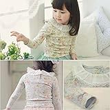 【即納】(韓国スタイル子供服) 秋 長袖 女の子 Tシャツ キッズ　可愛いレースネック 激可愛花柄 トレーナー 全2色100cm 110cm 120cm 130cm 140cm beige,140