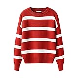 秋の女性のストライプニットブラウスルーズ長袖セーター ( 色 : 赤 , サイズ さいず : Xl xl )