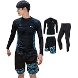Amazon 水着 メンズ ラッシュガード 長袖 上下セット 3点セット レギンス サーフパンツ フィットネス 男性 Uvカット 大きい サイズ ビーチ 温泉 水泳 水陸両用 スイミング 通気性 快適 吸汗 速乾柔らかい肌触り おしゃれ プレミアム 1908 Ttice 3xl 水着 通販