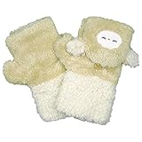 ガールズ|レディース[ふわふわBOA]ニット手袋|ヒツジ柄|のびのび手袋|ミトンカバーつき指きりニット|アニマル手袋|手袋|ミトン Fサイズ ベージュ-ヒツジ