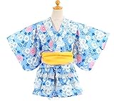 子供 80-160cm 帯2本付き浴衣ドレス 花蝶柄セパレートタイプ【726-209】 90cm サックス