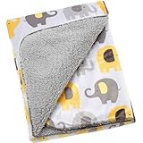 Little Bedding by NoJo Elephant Time Velboa Blanket, Yellow by NoJo