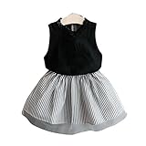 Dourabbi 子供服 ベビー ドレス dress for baby ベビー キッズ ガール ウェア ノースリーブ ブラウス Tシャツ ストライプ ショート スカート セット pretty cute