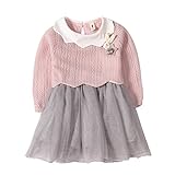 Cutelove　ドレス　 プリンセスドレス　ニット　レース　花付け　ニットドレス　長袖　ロングスリーブ　女の子　ベビー　ガールズ　赤ちゃん　幼児　秋　可愛い　素敵　カジュアル　普段着　素敵　韓国　チ