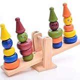 Ajusen 木のおもちゃ ピエロ バランス木 積み木 カラー認識 バランス訓練 子供 知育玩具