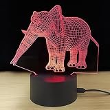 テーブルランプ3D創造性光るゾウLEDナイトライトベッドルームベッドサイドランプホリデーギフト,Red