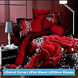 Ttmall Twin Size 100% Cotton 3d Red Black White Rose Flowers Floral for Girls Women Printed Duvet Co