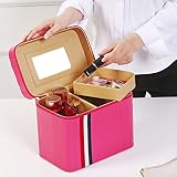 大容量トラベルコスメティックバッグダブルレイヤポータブルストレージボックススキンケア化粧品仕上げ ( 色 : ローズレッド ろ゜ずれっど )