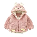 POTOJP ベビー服 コート 赤ちゃん服 フェイクファー フード付き 防寒ジャケット 女の子 可愛い ウサギ耳 秋冬 ふわふわコート 暖かい 男女兼用 綿服 (ピンク, 100)
