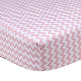 100% Cotton, Rose Pink & White Stylish Chevron Print Fitted Crib Sheet, 28 W x 52 L by Trend Lab [並行