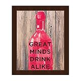 GREAT MINDS Drink Alike – ブラックon Light Wood : Funny Quote Saying on woodplank-pattern forキッチンワインバーパブ