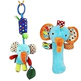 SKK Baby Soft Hand Rattle + Clip on Wind Chime Teether Toy Gift For Newborn to Kids Elephant On Sale