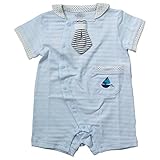 《初夏盛夏対応》(日本製) Pample Mousse(パンプルムース) 天竺ジャガードシャドーボーダー柄セーラー衿カバーオール 70cm/SA NO.DP-72508