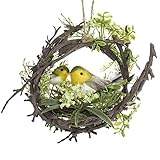 天然の小枝リース 森林の緑と鳥の巣 スイートな人工の鳥付き