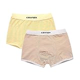 Perfk 2枚　4-11歳　キッズ　綿　下着　ボクサーブリーフ　パンツ　ショーツ　ストライプ柄　快適　全5サイズ2色 - イエロー+ブラウン, 150cm