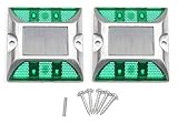 Kasamy 4 LED 道路 鋲 路肩 標 誘導 灯 ソーラー 充電 式 セット （ 緑 点滅 2個 + 固定用 ビス 5本 ）