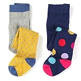 キッズ　女の子　綿　ファッション　タイツ　可愛い　動物柄　スポット柄 花柄　2足セット (スポット柄, 1-2歳)