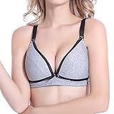 LUERME 授乳ブラジャー 妊婦用 前開き ボタン付き　授乳便利　産前産後 柔らかい　100%綿 (XL, グレー)