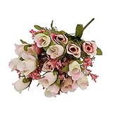 Homyl 人工バラ（20頭）　花束　造花　全6色　ホーム　ガーデン　オフィス　デコレーション　　 - ピンク