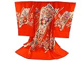 女児 お宮参り 着物 正絹 長襦袢 セット 産着 祝着 銀駒刺繍入り un-66 朱赤