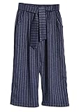 (コ-ランド) Co-land カッコイイ ロングパンツ 九分丈パンツ キッズ 女の子 ガールズ 女児 子供服 ワイドパンツ ジュニアズボン ボトムス 縦縞柄 リボン ネイビー 120