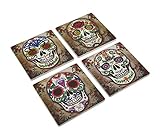 Set of 4 Colorful Sugar Skull Spirits Printed Ceramic Tile Coasters by Zeckos
