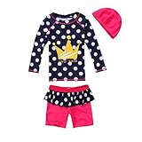 正規品 最新 女の子水着 女児水着 セパレート3点セット 長袖 キッズ水着 スイムキャップ付き水着 ラッシュガード UPF50+素材使用 (11T（130-140）)