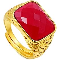 14Kゴールド トリロジーリング 赤 Amazon | Rockyu ブランド ジュエリー リング メンズ ゴールド
