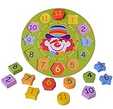 ディーマーク 木のおもちゃ ピエロ 時計遊び パズル 木のおもちゃ 数字パーツ 積み木 図形勉強 幼児 知育 時計
