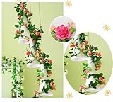 ノーブランド品　造花 二本　長さ ： 259cm （8.5ft）飾り　蔓　葉　バラ　アイビー　籐　観葉植物　人工観葉植物　インテリア　ローズ　雑貨　アーチ　装飾　飾りつけ　ピンク　Generic 2p