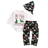 CanisベビーMy Firstクリスマスボディスーツと鹿プリントパンツOutfit with Hat カラー: ホワイト