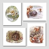 (Set of 4) Baby Boy Wall Decor (Beatrix Potter Art Print Peter Rabbit's Friends) Boys Nursery Fun --