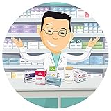 Wallmonkeys Pharmacist Chemist Man in Pharmacy Banner Sale of Vitamins and Medications Funny Cartoon