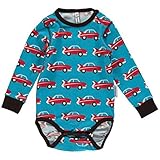 Maxomorra マクソモーラ オーガニックコットン ボディスーツ 長袖 北欧 スェーデン ロンパース 60 70 80(3-6m (3-6か月) 62cm 赤い車（茶色の縁取り）)