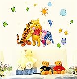ufengke漫画クリエイティブPooh Bear And Littleパートナー壁飾り、子供の部屋保育園取り外し可能な壁のステッカー壁画