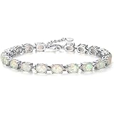 CiNily Rhodium Plated Fire Opal Women Jewelry Wedding Gift Gemstone Bracelet 8.5"